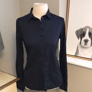 H&M Navy Blue & Beige Polka Dot Button Down